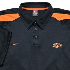 VTG Nike OSU Oklahoma State Cowboys Dri-FIT Polo Shirt Mens XL Black Orange EUC